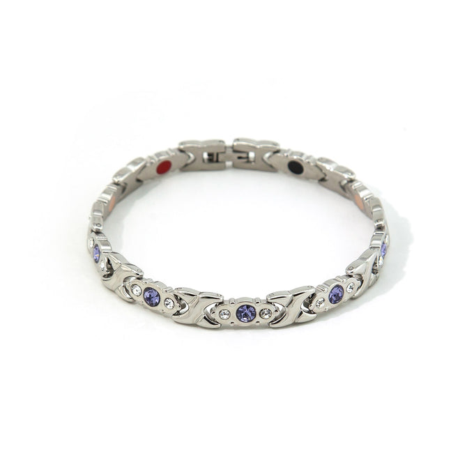 Celestial - Stress Relief Negative Ion Bracelet - Stainless Steel & Purple Crystals