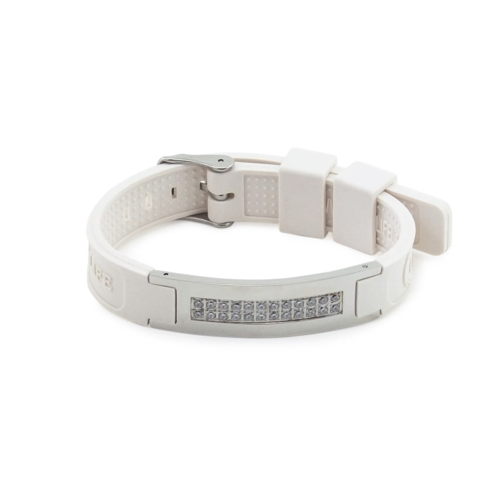 Magical -White Silicone Negative Ion Bracelet - 24 Swarovski Crystals