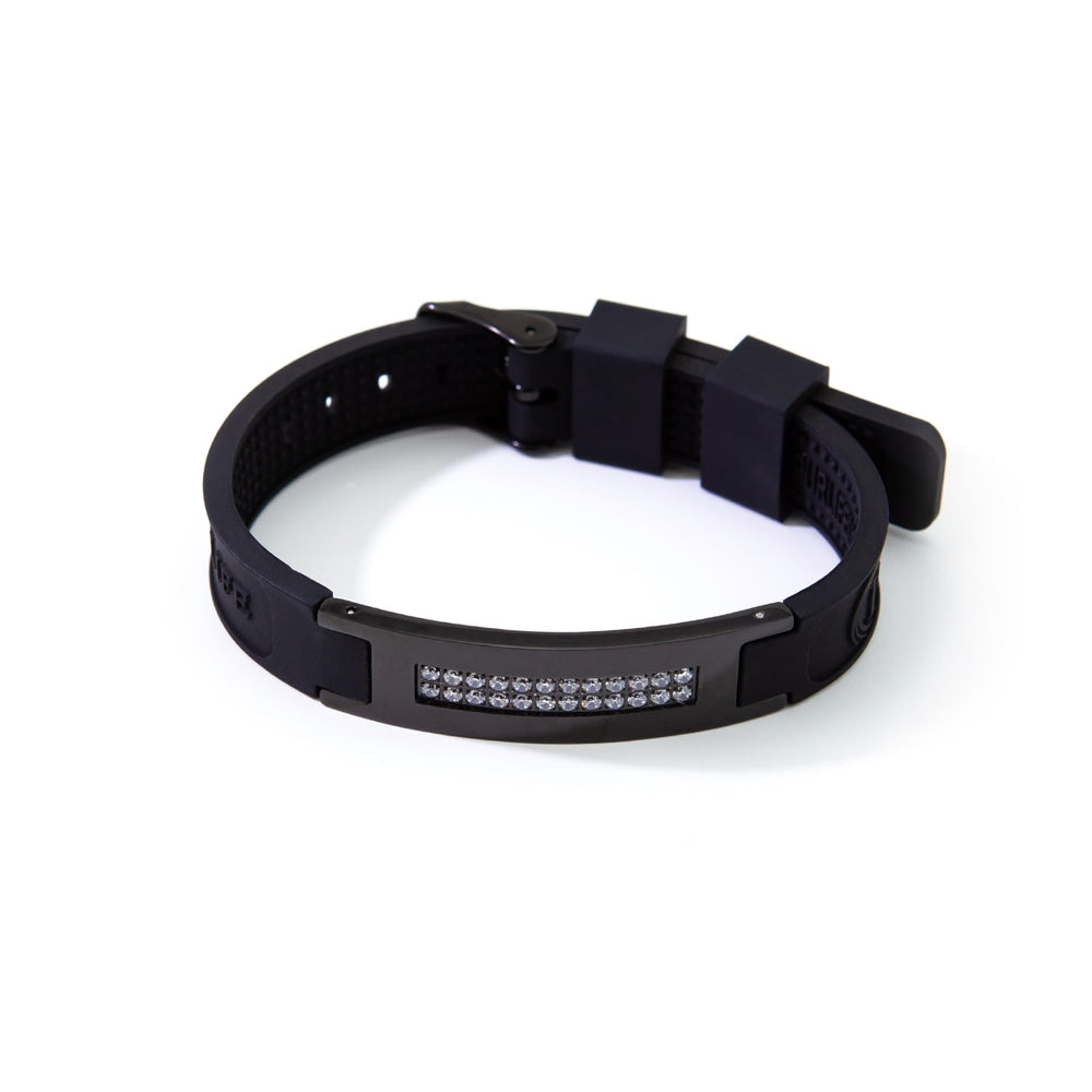 Purlife Fashionista - Negative Ion Black Steel & Silicone Bracelet with Swarovski Crystals